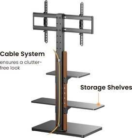 POWERTECH βάση τηλεόρασης δαπέδου PT-1422, 32-75", έως 40kg, με ράφια