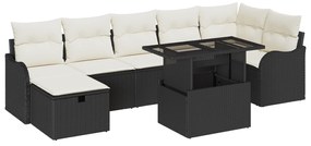 vidaXL Σετ 8 κομματιών καναπέ κήπου με μαξιλάρια Μαύρο Πολυ Ρατάν