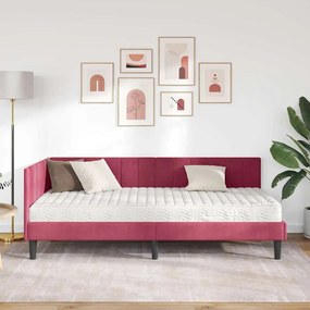 vidaXL Κρεβάτι Γωνίας με στρώμα Μπορντό 100 x 200 cm Βελούδο