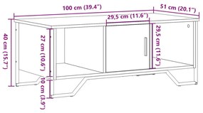 Τραπεζάκι Σαλονιού Γκρι Sonoma 100x51x40 εκ. Επεξεργασμένο Ξύλο - Γκρι