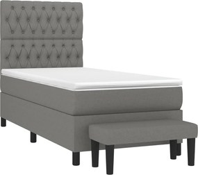 vidaXL Κρεβάτι Boxspring με Στρώμα Σκούρο Γκρι 90x200 εκ. Υφασμάτινο