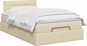 vidaXL Κρεβάτι Ottoman με Στρώμα και LED Κρεμ 120 x 190 cm Ύφασμα