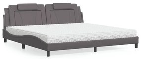 vidaXL Κρεβάτι με Στρώμα Γκρι 200x200 εκ. Συνθετικό Δέρμα