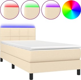 vidaXL Κρεβάτι Boxspring με Στρώμα &amp; LED Κρεμ 100x200 εκ. Υφασμάτινο