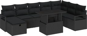 vidaXL Σετ Καναπέ Κήπου με μαξιλάρι 9 pcs Μαύρο Πολυ ράταν