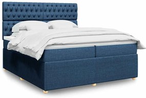 vidaXL Κρεβάτι Boxspring με Στρώμα Μπλε 200x200 εκ. Υφασμάτινο