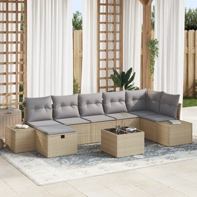 vidaXL Σετ Καναπέ 8 Τεμαχίων με Μαξιλάρια Μπεζ Ρατάν