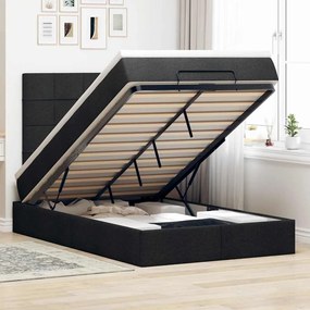 vidaXL Οθωμανικό κρεβάτι με στρώμα &amp; LEDs Μαύρο 120x190 cm Ύφασμα