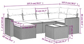 vidaXL Σετ Σαλονιού Κήπου 7 τεμ. Γκρι Συνθετικό Ρατάν με Μαξιλάρια