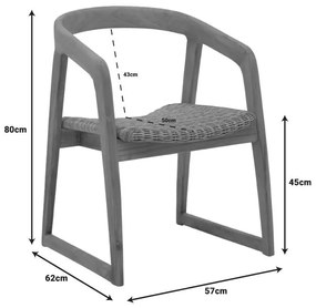 Καρέκλα - Πολυθρόνα Somalia σκελετός αλουμινίου με teak πόδι σε Φυσικό και καφέ pe rattan 57x62x80 εκ. 57x62x80 εκ.
