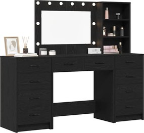 vidaXL Τραπέζι περιποίησης με ράφι 3 pcs Μαύρη Οξυά Επεξεργασμένο ξύλο