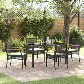 vidaXL Σέτ φαγητού για κήπο 5 pcs Μαύρο συνθετικό ρατάν