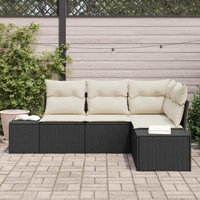 vidaXL Σετ Καναπέ Κήπου 4 pcs Μαύρο, Κρέμα Πολυ rattan, βαμμένο ατσάλι