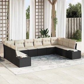 vidaXL Σετ Καναπέ Κήπου 10 τεμαχίων με Μαξιλάρια σε Μαύρο, Πολυ Ράτταν.