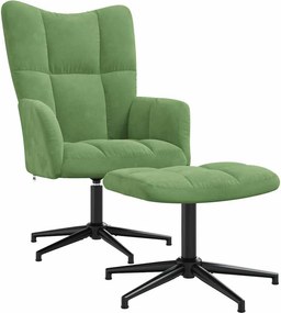 vidaXL Πολυθρόνα Relax Ανοιχτό Πράσινο Βελούδινη με Σκαμπό