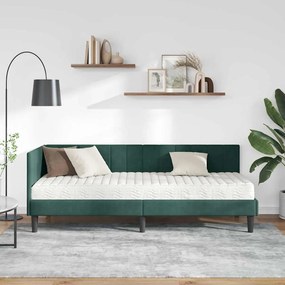 vidaXL Κρεβάτι Γωνίας με στρώμα Σκούρο πράσινο 80 x 200 cm Βελούδο