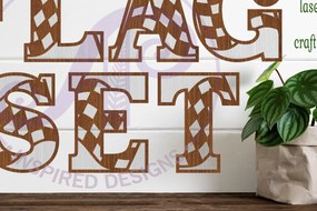 Σετ των 3 Intra απο ξύλο plywood 3mm-4mm πάχος αλφαβήτου με καρό γράμματα σημαία X 52 Δίασταση 5x5 cm INTRAFABR-90207156