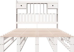 vidaXL Κρεβάτι Βιβλιοθήκη Χωρίς Στρώμα Λευκό 135x190 εκ Μασίφ Πεύκο