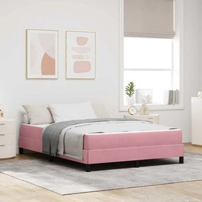 vidaXL Κρεβάτι box spring με στρώμα Ροζ 140 x 210 cm Βελούδο