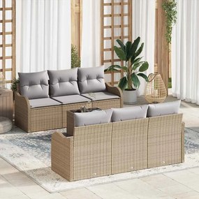 vidaXL 7 Τεμαχίων Σετ Καναπέ Κήπου με Μαξιλάρια σε Μπεζ Πολυ Ράταν