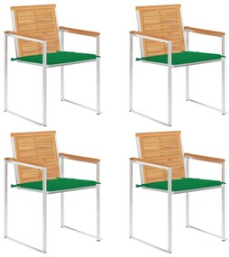 Καρέκλες Κήπου 4 τεμ. από Μασίφ Ξύλο Teak με Μαξιλάρια