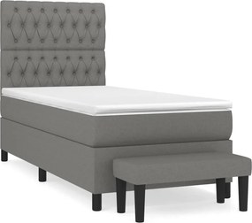 vidaXL Κρεβάτι Boxspring με Στρώμα Σκούρο Γκρι 90x200 εκ. Υφασμάτινο