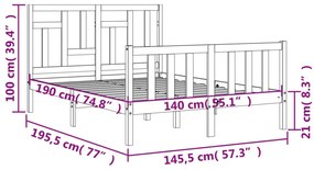 Πλαίσιο Κρεβατιού με Κεφαλάρι Λευκό 140x190 εκ. Μασίφ Ξύλο - Λευκό