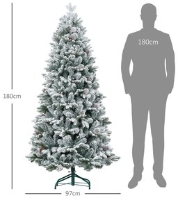 HOMCOM Χριστουγεννιάτικο Δέντρο, Τεχνητό Χιόνι &amp; Κουκουνάρια, ρεαλιστικό, πυράντοχο, μεταλλική βάση, 183 cm, Πράσινο