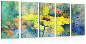 Εικόνα 5 μερών κίτρινο λουλούδι με vintage πινελιά - 100x50