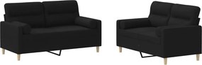 vidaXL Σετ Σαλονιού 2 Τεμαχίων Μαύρο Υφασμάτινο με Μαξιλάρια