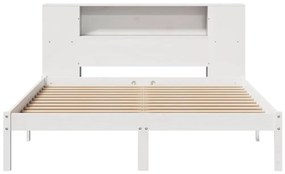 Κρεβάτι Βιβλιοθήκη Χωρίς Στρώμα Λευκό 135x190 εκ Μασίφ Πεύκο - Λευκό