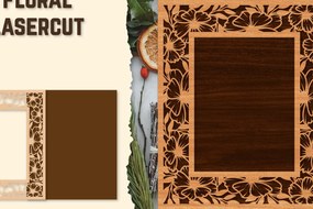Intra απο ξύλο plywood  Χρώμα wenge 3mm-4mm πάχος - Κορνίζα Photo Floral Lasercut Δίασταση 20x25 cm INTRAFABR-112668672