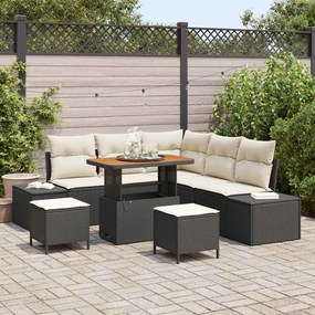 vidaXL Σετ Καναπέ Κήπου με μαξιλάρι 8 pcs Μαύρο Πολυ ράταν