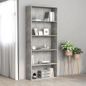 vidaXL Βιβλιοθήκη 5 Ράφια Γκρι Σκυροδέματος 80x30x189 εκ. Επεξ. Ξύλο
