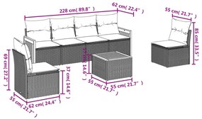 vidaXL Καναπές Σετ 7 Τεμαχίων Μαύρο Συνθετικό Ρατάν με Μαξιλάρια