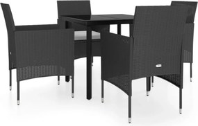 vidaXL Σετ Τραπεζαρίας Κήπου 5 Τεμαχίων Μαύρο με Μαξιλάρια