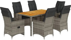 vidaXL Σετ Τραπεζαρίας Κήπου 7 τεμ. Γκρι Συνθ. Ρατάν με Μαξιλάρια