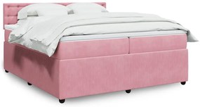 vidaXL Κρεβάτι Boxspring με Στρώμα Ροζ 200x200 εκ. Βελούδινο