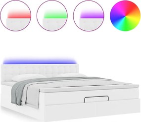 vidaXL Οθωμανικό κρεβάτι με στρώματα &amp; LEDs Καθαρό λευκό Faux Leather