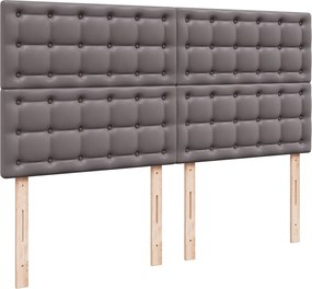 vidaXL Κρεβάτι Boxspring με Στρώμα Γκρι 200x200 εκ. Συνθετικό Δέρμα