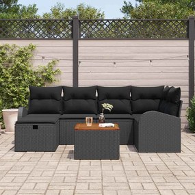 vidaXL Σετ Καναπέ Κήπου με μαξιλάρι 7 pcs Μαύρο Πολυ ράταν