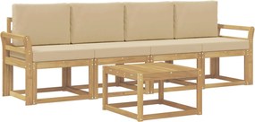 vidaXL Σειρά Καναπέ Εξωτερικού με μαξιλάρι 5 pcs Λευκό και Μπεζ