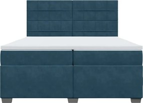 vidaXL Κρεβάτι Boxspring με Στρώμα Μπλε 200x200 εκ. Βελούδινο