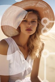 Intra Συλλεκτικό Ξύλινο Παζλ Plywood  4mm - Ξανθιά γυναίκα με υπερμεγέθη καπέλο στην παραλία Σε Ξύλινο Κουτί - Διαστάσεις Puzzle: 10x10 cm – 25 κομμάτια