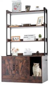 VEVOR Cat Litter Box Enclosure Wooden Litter Box Furniture Hidden with 3 Shelves