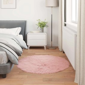 vidaXL Χαλί από τεχνητό πρόβειο δέρμα TAFALLA Ροζ Ø 80 cm Πολυεστέρας