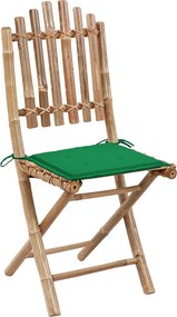 vidaXL Σετ Τραπεζαρίας Εξ. Χώρου Πτυσσόμενο 5 τεμ. Μπαμπού &amp; Μαξιλάρια