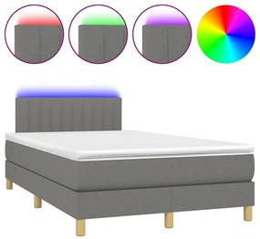 vidaXL Κρεβάτι Boxspring με Στρώμα &amp; LED Σκ.Γκρι 120x190εκ. Υφασμάτινο