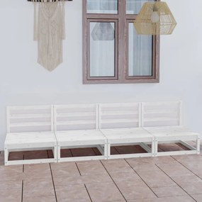 Καναπές Κήπου Τετραθέσιος Λευκός από Μασίφ Ξύλο Πεύκου - Λευκό