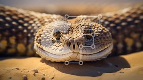 Σετ των 2 Intra Συλλεκτικό Ξύλινο Παζλ Plywood 4mm - Κοντινή όψη του κεφαλιού ενός κροταλία Σε Ξύλινο Κουτί - Διαστάσεις: 10x10 cm – 25 κομμάτια